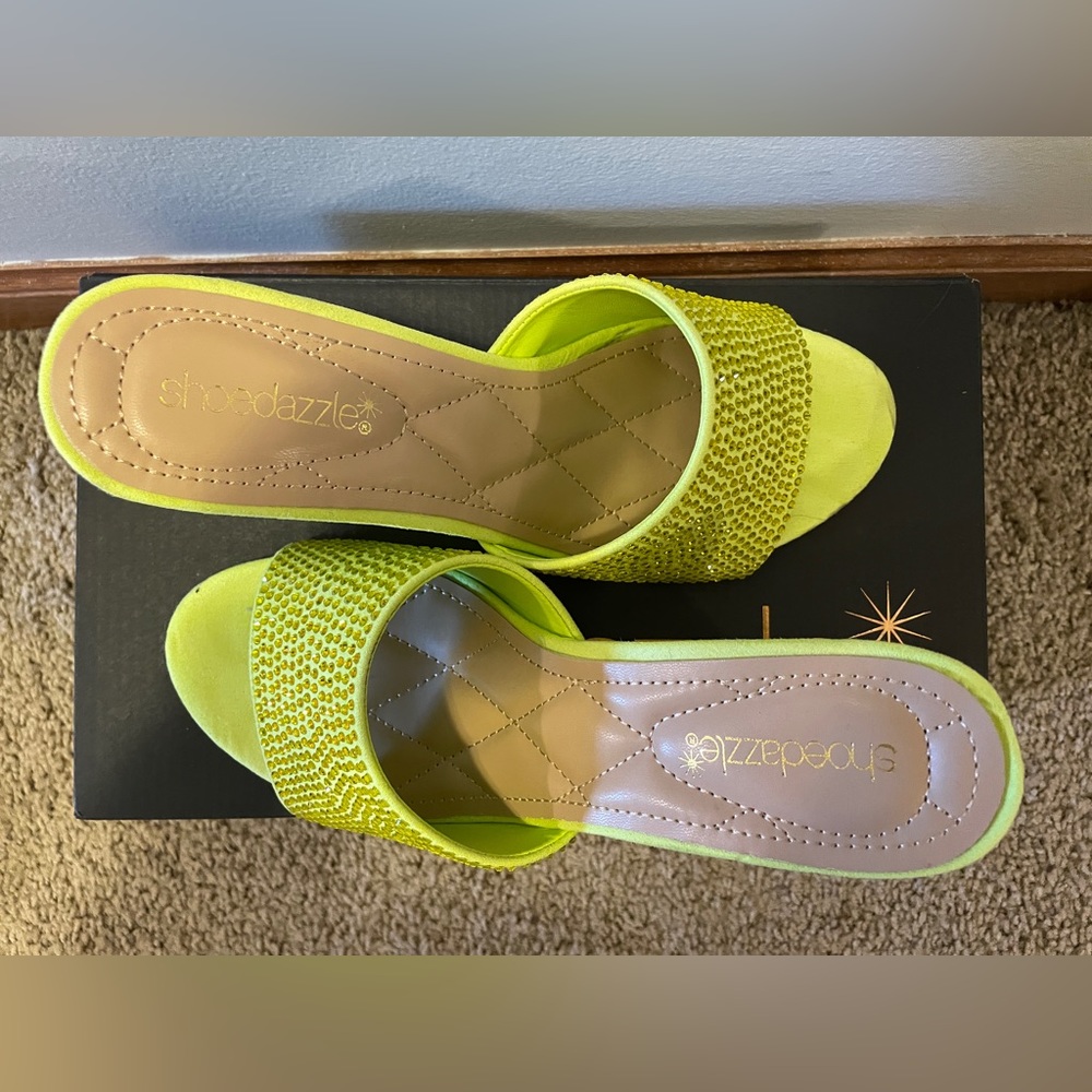 Rhinestone neon green sandal/wedge